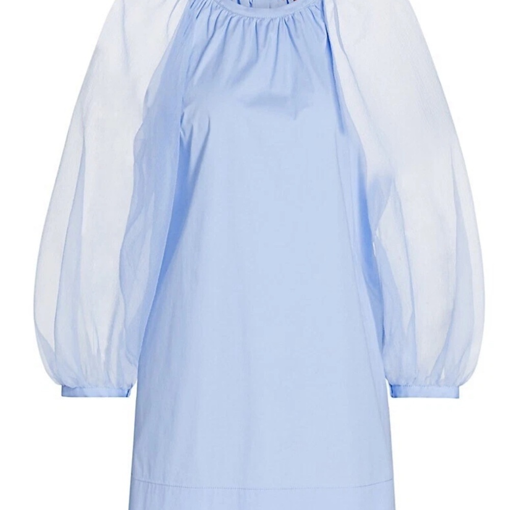 New STAUD Garden Puff-Sleeve Mini Dress French Blue Sz S MSRP $275
